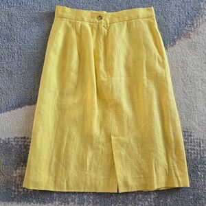 Vintage 100% Linen Skirt, Yellow, 10/M, A Line/Pencil, Work, School